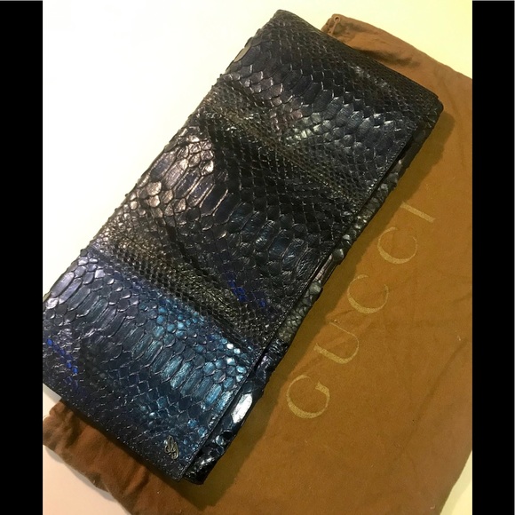 Gucci Handbags - Gucci | RARE Blue Soft Python Large Clutch